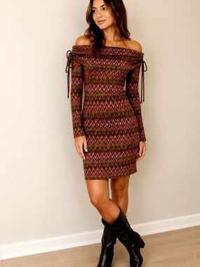 Patrizia Luca Milano Zigzag Knit Dress Size Large  Italian Stretch Dress